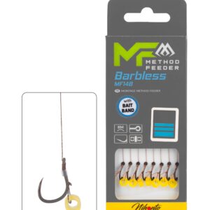 PRZYPON MF – MF14 Z GUMKĄ – hak bez zadziora nr 12 / plecionka: 0.12mm/10cm – op.8szt.