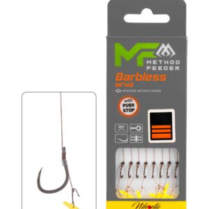 PRZYPON MF – MF14 Z PUSH STOPEM – hak bez zadziora nr 6 / plecionka: 0.16mm/10cm – op.8szt.