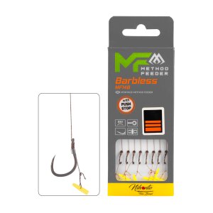 PRZYPON MF – MF14 Z PUSH STOPEM – hak bez zadziora nr 8 / plecionka: 0.14mm/10cm – op.8szt.