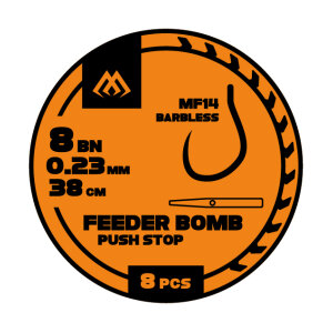 PRZYPON FB – MF14 Z PUSH STOPEM – hak bez zadziora nr 8 / żyłka: 0.23mm/38cm – op.8szt.