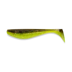 FISHUP Wizzle Shad 5” (4pcs.), #203 – Green Pumpkin/Flo Chartreuse
